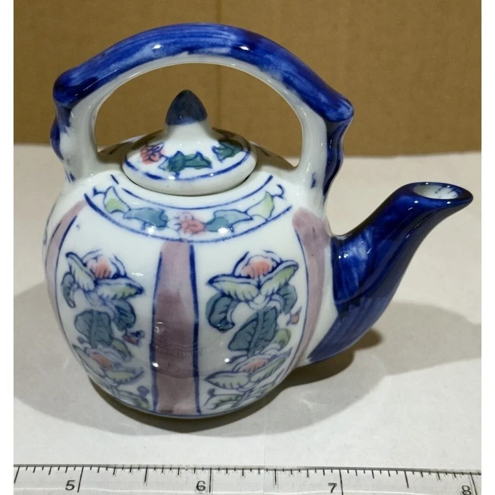 Vtg BEN RICKERT Miniature Teapot with Lid‎ SIGNED Round Shape Asian Style